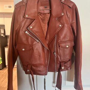 Blank NYC Brown Faux Leather Jacket with Silver Details